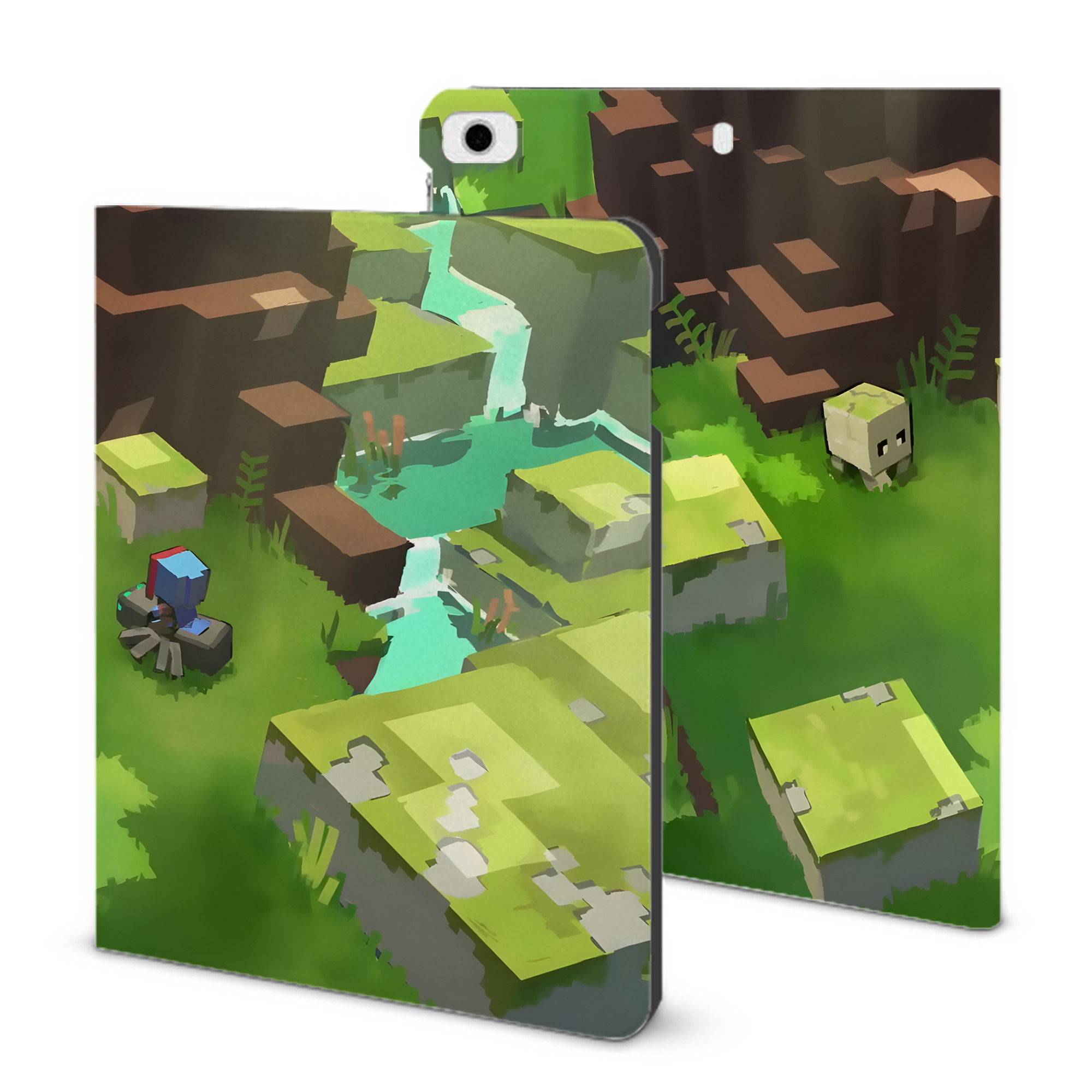 （画像用） マインクラフト ブロックの世界 Minecraft MC Block world IPad ケース ブック型 PUレザー TPU 耐衝撃 軽量 薄型 ペン収納なし 全面保護 IPad 各モデル対応